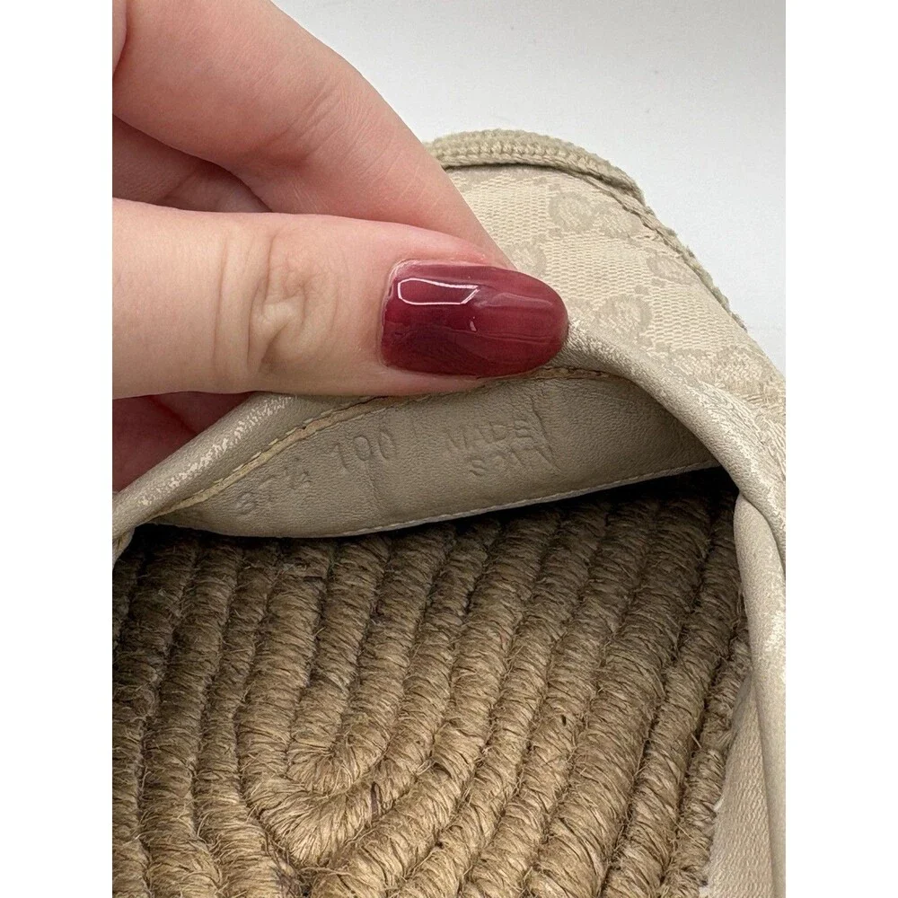 Gucci Off White/Cream GG Canvas and Leather Slip On Espadrille Flats EU 37.5